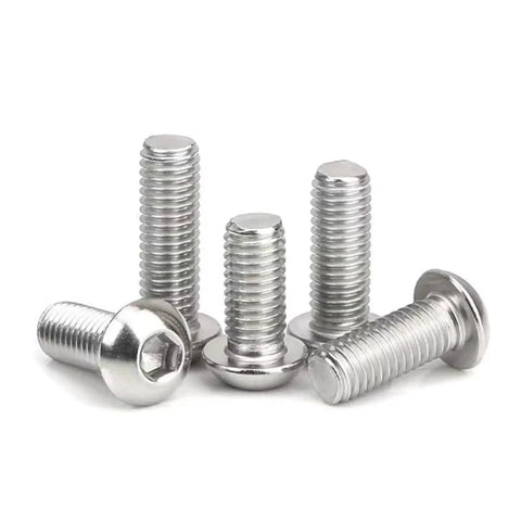 M5 X 5mm Button Head Socket Cap Screws 304 Stainless Steel Full Thread Metric Hex Bolt Quantity 50, showing silver screws.