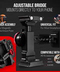 Cinematographer Rig for Smartphones With Smart Z Finder Director Grip Rail Accessory Hub Brow and Shoulder Stock for Ultra Stable Cinematic Shots On the Go Ideal for Filmmaking and Content Creation adjustable bridge close-up.