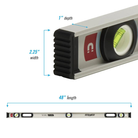 Rock Solid 48 Inch Magnetic Aluminum I Beam Level With Three Precision Vials And Strong Magnetic Strip Built Tough For Daily Pro Grind Tasks And Flawless Construction Accuracy