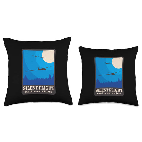 Totally Retro Aviation Glider Pilot Throw Pillow With Silent Flight Endless Skies design, set of two pillows
