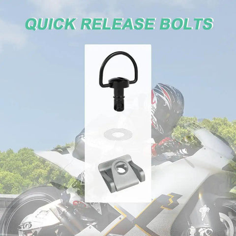 No Sweat 1/4 Turn Quick Release Fasteners With Universal D Ring Clips For Car Panel Trim And Bike Fairings That Actually Hold Firm Includes Ten Heavy Duty Iron Pieces Built Like A Tank, displaying a black D-ring clip and silver washer.