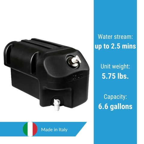Road Ready Heavy Duty Portable Hand Washing Station Featuring A Roomy 6.6 Gallon Water Tank And No Fuss Soap Dispenser For Outdoor Job Sites And Weekend Hangouts black water reservoir with 6.6 gallon capacity and spouts.
