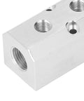 Aluminum Air Manifold Block 40x40mm Heavy Duty High Flow With G1/2 Inlet And G1/4 Outlet, close-up showing inlet and outlet ports.