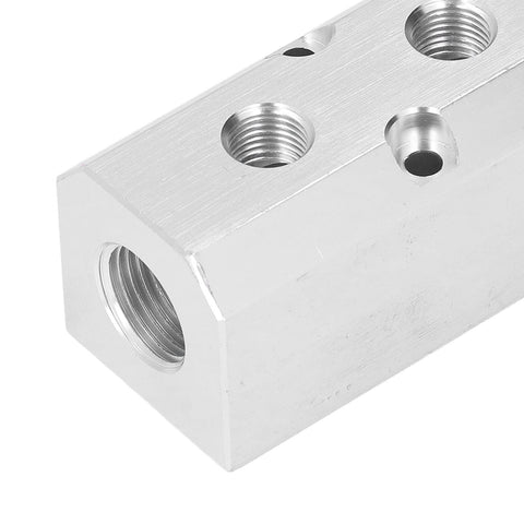 Aluminum Air Manifold Block 40x40mm Heavy Duty High Flow With G1/2 Inlet And G1/4 Outlet, close-up showing inlet and outlet ports.