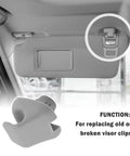 Two Pack Durable Sun Visor Clip Replacement For Cars Heavy Duty Visor Clip Hooks OEM 88217S01A01ZA 88217S04003ZA Compatible With Honda Civic Accord Odyssey Gray Easy Install shown on car visor.