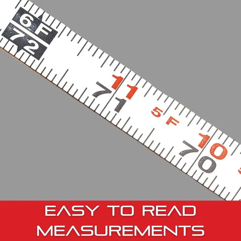 Close-up of Adhesive Backed White Steel Tape Measure For Quick Surface Readings With English Graduation Left To Right Reading Six Foot