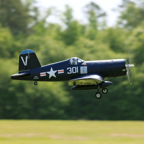 F4U Corsair 800mm RC Plane Blue Ready To Fly 4 Channel Remote Control Airplane with ultra realistic scale details in flight