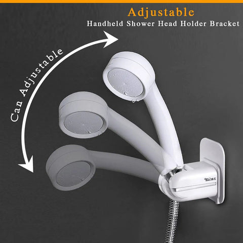 360 Degree Adjustable Shower Head Holder Wall Mount With Tool Free Ultra Strong Adhesive And Waterproof Plastic Bracket showing adjustability