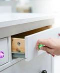 Colorful Crystal Knob Set, 10 Pieces, 30mm Glass Drawer Pulls For Cabinets, Drawers, Dressers, And Kitchen, Artsy Style, Includes Screws, Perfect Quick Cabinet Refresh on white drawer