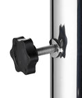 Close-up of adjustment knob on Sturdy Stainless Steel Patio Umbrella Stand With Dual Mounting Options For Deck Or Concrete Granite Surfaces Planters Or Tires Space Saving DIY Base For Balcony Courtyard Poolside And Outdoor Railings