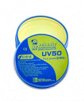 No Clean 35g Paste Flux For Soldering BGA PGA And SMD PCBs in a blue tin, open to show yellow paste inside.
