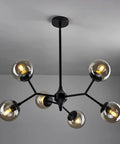 Image of a 6 Light Rustic Vintage Chandelier With Glass Globes Black Mid Century Pendant Lighting For Dining Room Living Room Foyer Adjustable Height Ceiling Fixture That Pops, featuring six spherical glass globes and a sleek black frame