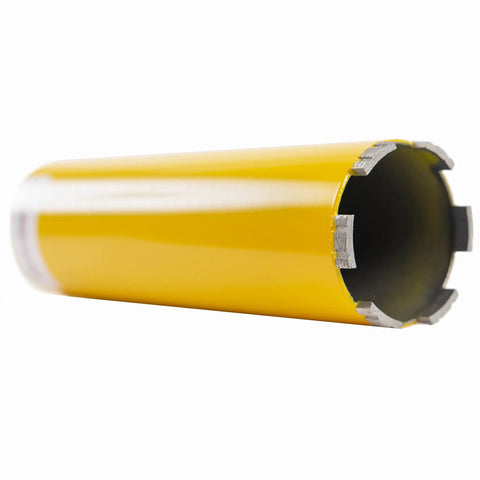 Cougar HD Premium 3-1/2 Inch Dry Diamond Core Drill Bit Go-To Choice With 5/8-11 Threaded Arbor, side view of yellow drill bit.