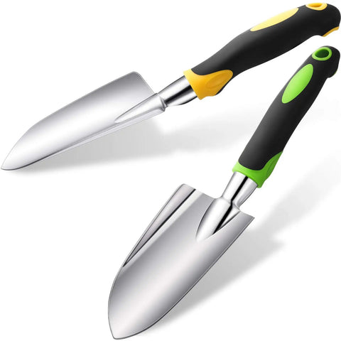 Two Pack Garden Trowel Hand Shovel Set With Soft Rubberized Non Slip Handle Aluminum Alloy Potting Shovel For Digging In Yellow And Green