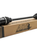 Beefed Up ADR Front Axle For Polaris Ranger 1000 And XP 1000, Chromoly Steel Construction, USA Made, shown on packaging box