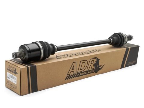 Beefed Up ADR Front Axle For Polaris Ranger 1000 And XP 1000, Chromoly Steel Construction, USA Made, shown on packaging box