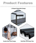 Product features of Three In One Tree Storage Bench With Industrial Shoe Rack And Eight Hooks Space Saving Organizer showing detachable design, hooks, and pipe size.