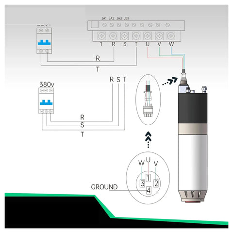 Electrical wiring diagram for Heavy Duty Water Cooled CNC Spindle Motor With ATC Automatic Tool Change And BT30 Taper.