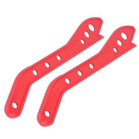 Heavy Duty Plastic Woodworking Push Stick 2 Pack With Grippy Grip And Dead Simple Kickback Defense For Table Saw Router Jointer Workhorse hands view from above, showcasing red thermoplastic design and grip features.