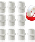 Ten Pack White PVC Pipe Fittings Three Quarter Inch NPT Female Thread Adapter Socket To Female PVC Schedule 40 Couplings DIY Friendly