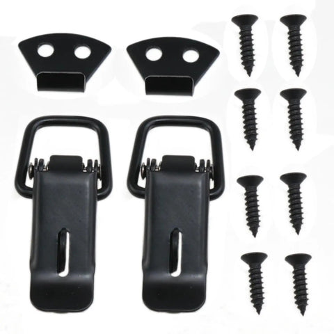Black Stainless Steel Toggle Latch Set 2 Pack Heavy Duty Hasps For Cabinets Trunks Doors Hood Toolbox Trailer Metal Fasteners Rustproof Locking Hardware with screws and brackets