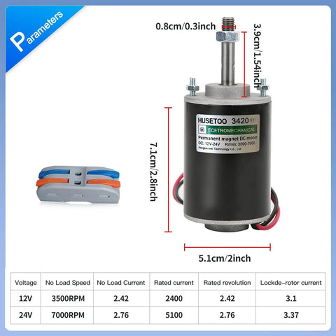 High Torque DC Motor 12V/24V, DIY Project Quiet Motor Permanent Magnet Motor with Cable Connector, 30W CW/CCW 3500/7000RPM