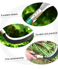 Close-up of two piece ergonomic manganese steel garden tools set for weeding, harvesting and tree cutting, easy grip handles featured