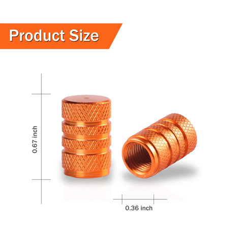 12 Pack Aluminum Alloy Tire Valve Stem Caps Orange Universal Fit For Cars Trucks Motorcycles And Bicycles, dimensions shown
