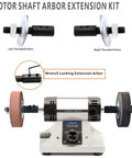 8mm Motor Arbor Adapter And Shaft Extender Kit showing threaded attachments with bench grinder setup