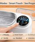 Ultrasonic Jewelry Cleaner Delivers Knockout Deep Clean With 48KHz Waves 440Ml Tank Smart Touch Controls display for cleaning modes.