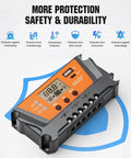 30A PWM Charge Controller from Two 100W N-Type Panels Solar Panel Kit For RVs And Campers, highlighting safety features.