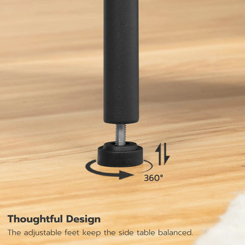 Adjustable feet of Super Handy End Table With Built In Charging Station And USB Port Type C Outlet For Nightstand Use In Small Spaces Rustic Brown Two Shelf Side Table For Living Room Or Bedroom With Stable Frame