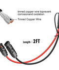 Heavy Duty 10AWG Solar Panel To SAE Adapter Cable 2Ft 50 Amp SAE To Solar Extension Wire With Dustproof Waterproof Cap, showing tinned copper wire