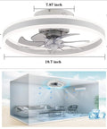 Low Profile Flush Mount Ceiling Fan With Lights 19.7 Inch LED Remote Control 3 Color Lighting And 3 Speed Settings Invisible Blades Enclosed Shell Quiet Operation Sand White dimensions and room setting