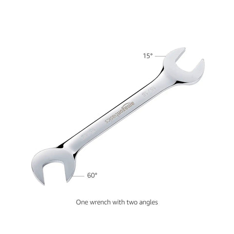 Single wrench from Angled Double Open End Wrench Set, 14-Piece Chrome Finish, Drop Forged and Hardened for Maximum Durability
