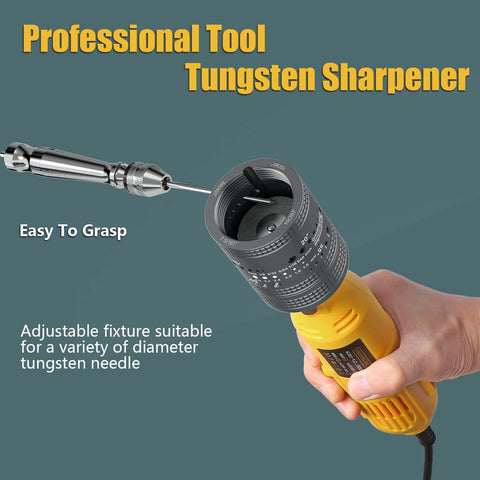 Portable Handheld Tungsten Electrode Sharpener Grinder For TIG Welding with adjustable fixture shown in hand