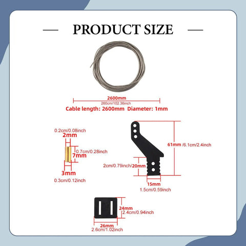 Product size diagram for Beefed Up Carbon Fiber Servo Arm Push Pull Rod Rudder Control Kit For RC Planes And Model Aircraft