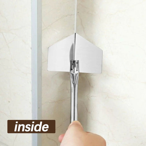 Using 4 Piece Stainless Steel Drywall Corner Tool Set With 2 Inch Inside Corner Trowel for smooth plastering.