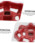 Close-up of red cast iron shut off valve knob with square base, featuring tips on effortless sealing and decoration benefits.