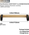 Six Pack Solid Wood Cabinet Handles And Pulls 4.4 Inch Center To Center T Bar Dresser Hardware for Furniture Dimensions
