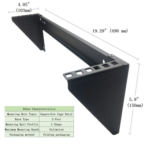 Bulletproof Heavy Duty Vertical Wall Mount Patch Panel Bracket Pack Of Two For 19 Inch Network Gear shown with dimensions 19.29" x 5.9" x 4.05".
