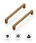 10 Pack Solid 5 Inch Square Cabinet Handles Antique Brass Pulls for Kitchen Cabinets and Drawers showing scratch resistance and coating features