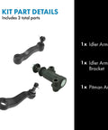 Detailed view of Heavy Duty Front Steering Kit With Idler Arm And Pitman Arm Bracket Assembly parts including idler arm and bracket.