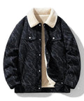 Casual Corduroy Jacket With Cozy Fleece Lining Full Zip Closure, Relaxed Fit Men’s Outerwear For Everyday Style, black with cream lining
