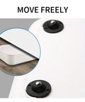 Smooth As Butter Low Profile Swivel Caster Wheels For Furniture With Easy Peasy Self Adhesive Mounting Just Point Five Three Inches Tall Black Four Pack No Drill Heavy Duty Appliance Rollers mounted on furniture corner.