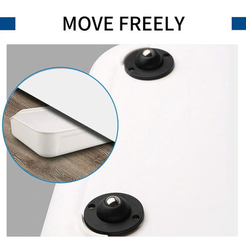 Smooth As Butter Low Profile Swivel Caster Wheels For Furniture With Easy Peasy Self Adhesive Mounting Just Point Five Three Inches Tall Black Four Pack No Drill Heavy Duty Appliance Rollers mounted on furniture corner.
