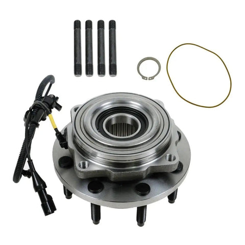 Front Wheel Hub And Bearing Assembly For Ford F250 Super Duty 2005 To 2010 Direct Swap Four Wheel Drive ABS compatible parts set.
