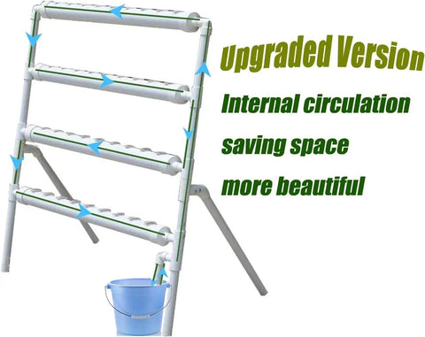 Vertical Grow Kit With 36 Sites For Leafy Greens, Four Layer PVC System With 110V Pump and blue bucket