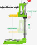 Premium Piefeak Drill Press Stand With Solid Vice And Workbench Multifunction Benchtop Pillar Tool showing adjustable stand height up to 240mm.