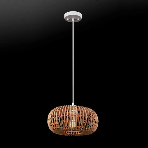 Fitz 1-Light Pendant Light With Blonde Rattan Shade And White Socket, Plug-In Or Hardwire Ceiling Mount, Japandi Minimalist Vibe